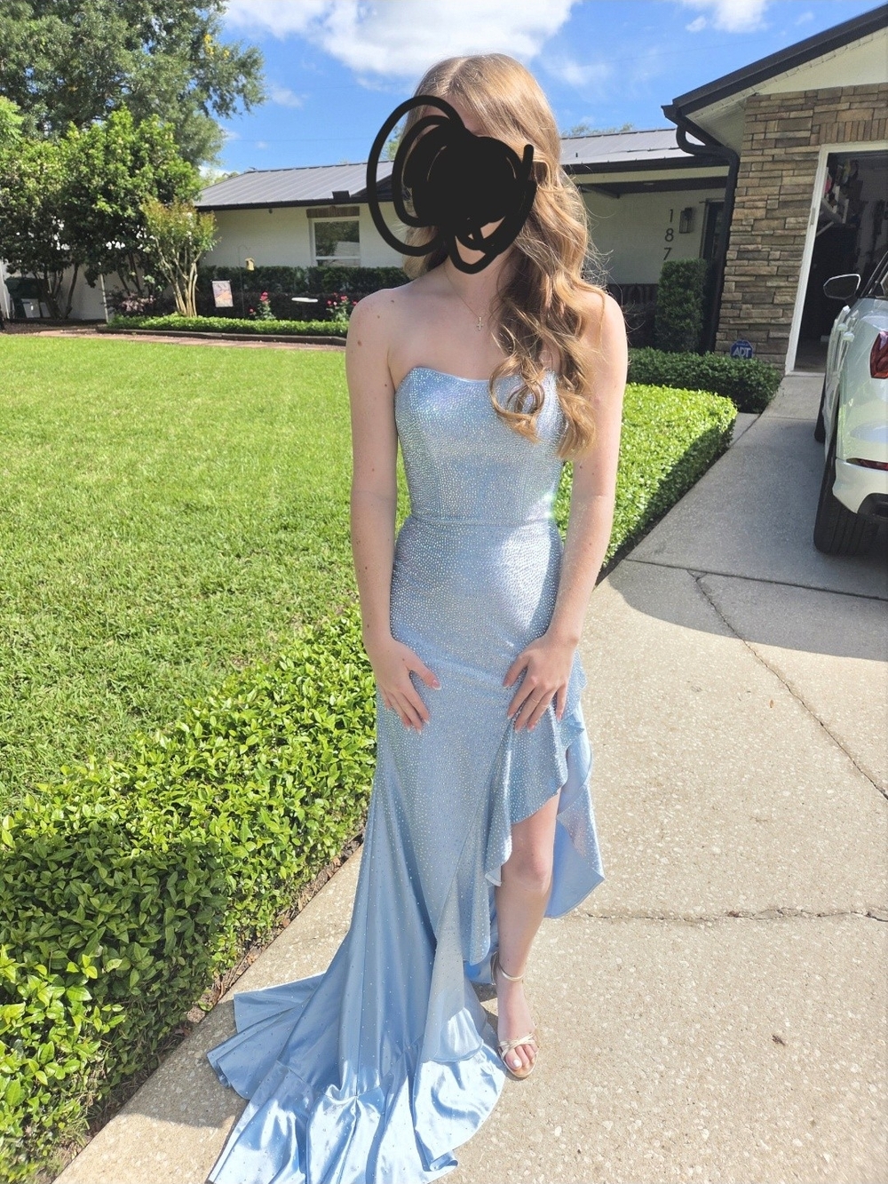 Strapless Light Blue Sequin Evening Gown